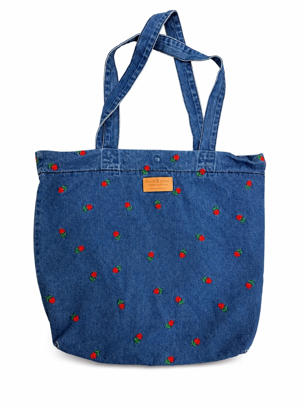 Denim Rose Embroidered Tote Bag - Blue